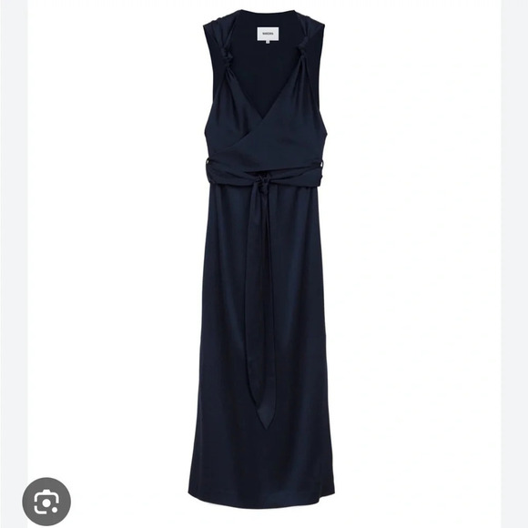 Nanushka Shanti Knot Detail Satin Midi Dress Sleeveless Wrap Navy Blue Size S - Picture 2 of 14
